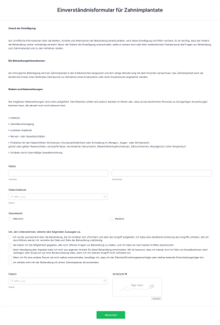 Einverständnisformular Für Zahnimplantate