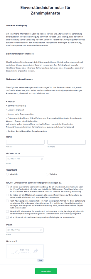 Einverständnisformular Für Zahnimplantate