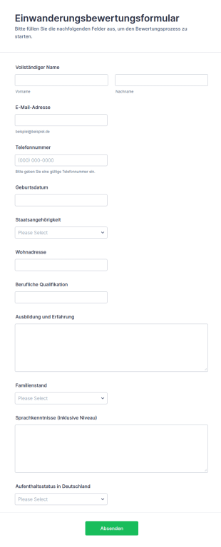 Einwanderungsbewertungsformular