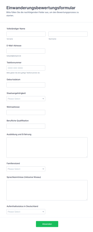 Einwanderungsbewertungsformular