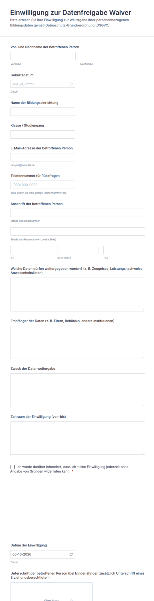 Einwilligung Zur Datenfreigabe Waiver