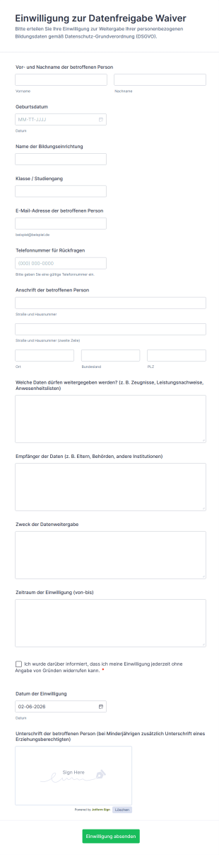 Einwilligung Zur Datenfreigabe Waiver