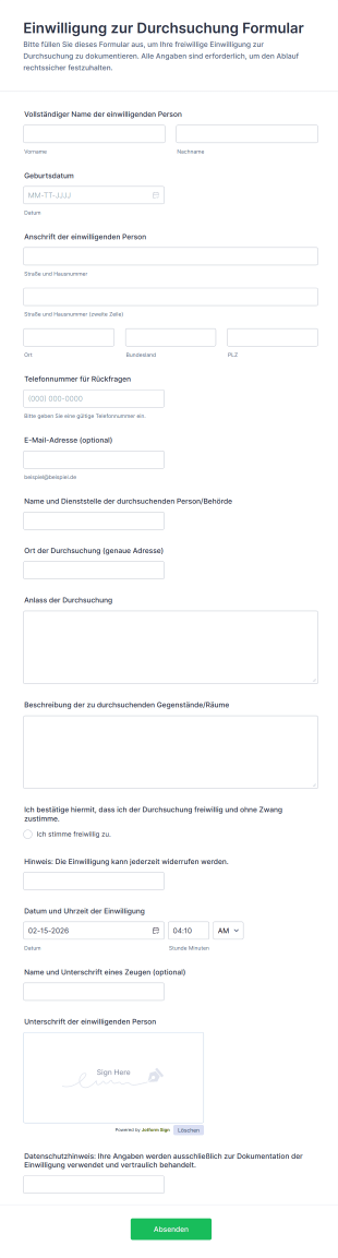Einwilligung Zur Durchsuchung Formular