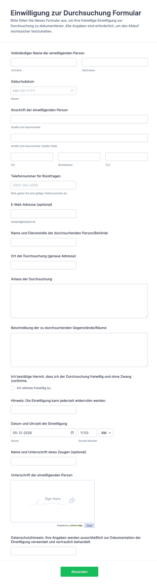 Einwilligung Zur Durchsuchung Formular