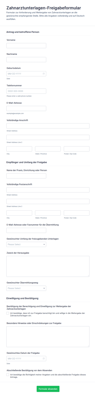 Einwilligung Zur Freigabe Von Zahnarztunterlagen