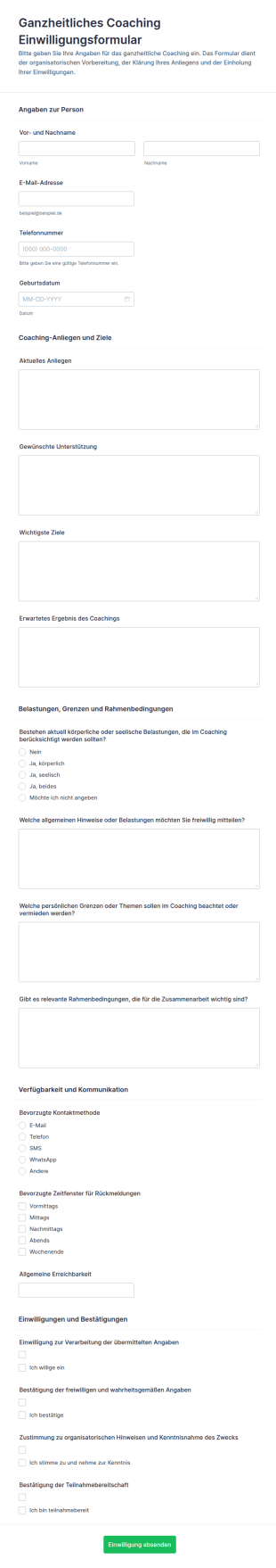 Einwilligung Zur Ganzheitlichen Coaching Begleitung Waiver
