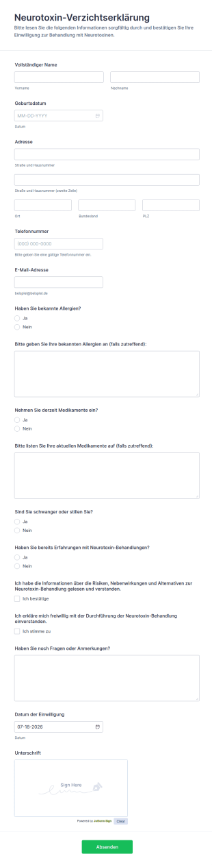 Einwilligung Zur Neurotoxik Behandlung Waiver