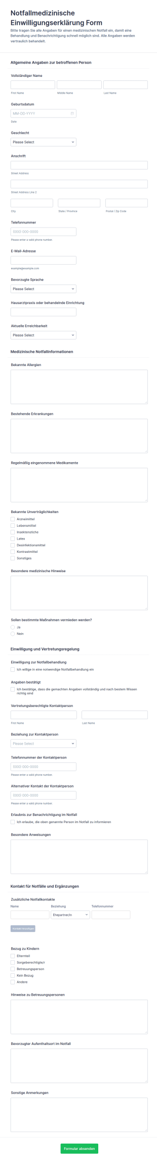 Einwilligung Zur Notfallmedizin Form