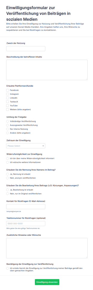 Einwilligung Zur Social Media Post Weitergabe Umfrage