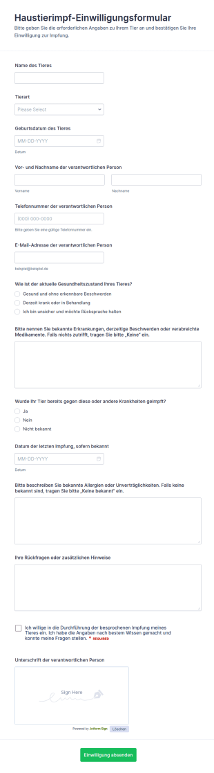 Einwilligung Zur Tierimpfung