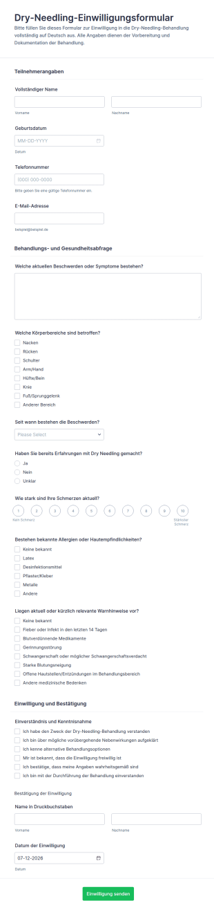 Einwilligung Zur Trockennadelbehandlung
