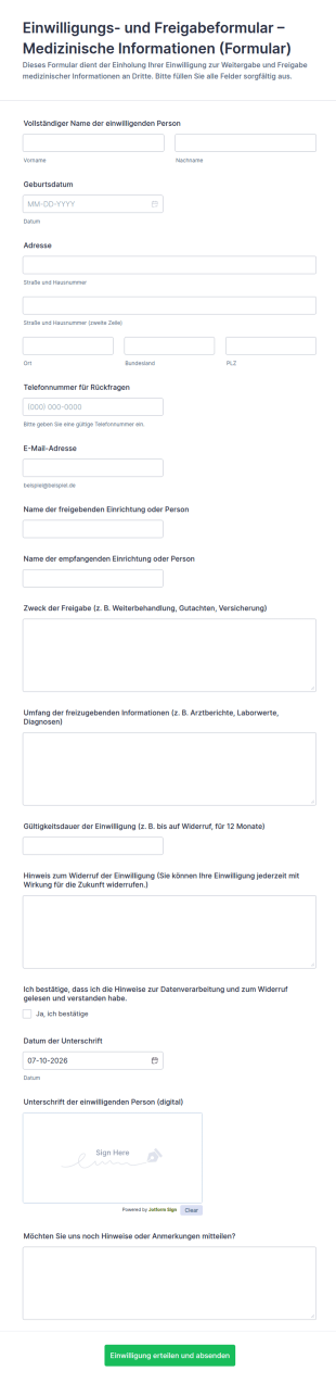 Einwilligungs Und Freigabeformular
