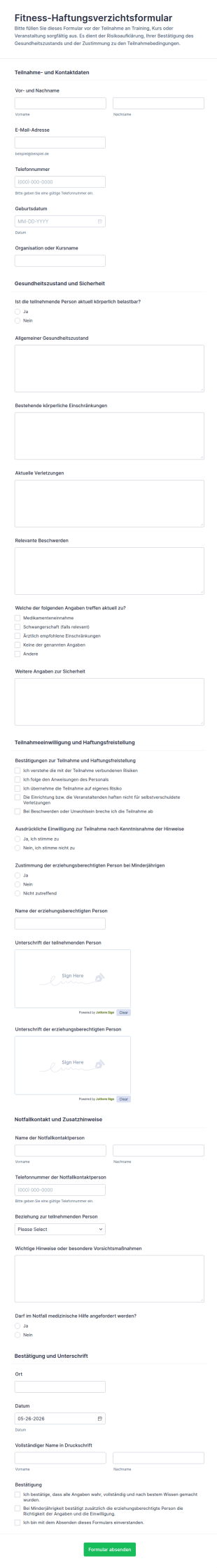 Einwilligungserklärung Für Fitnessaktivitäten