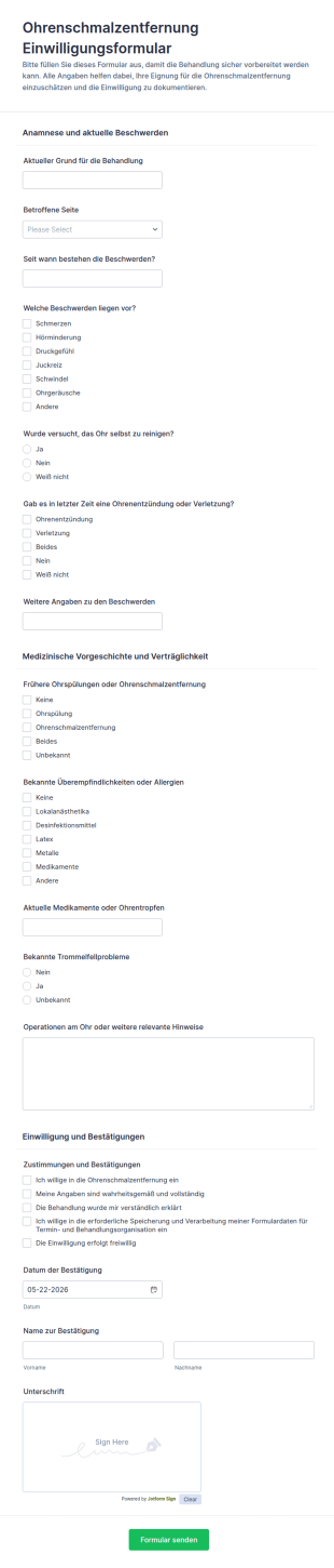 Einwilligungserklärung Für Ohrenschmalzentfernung