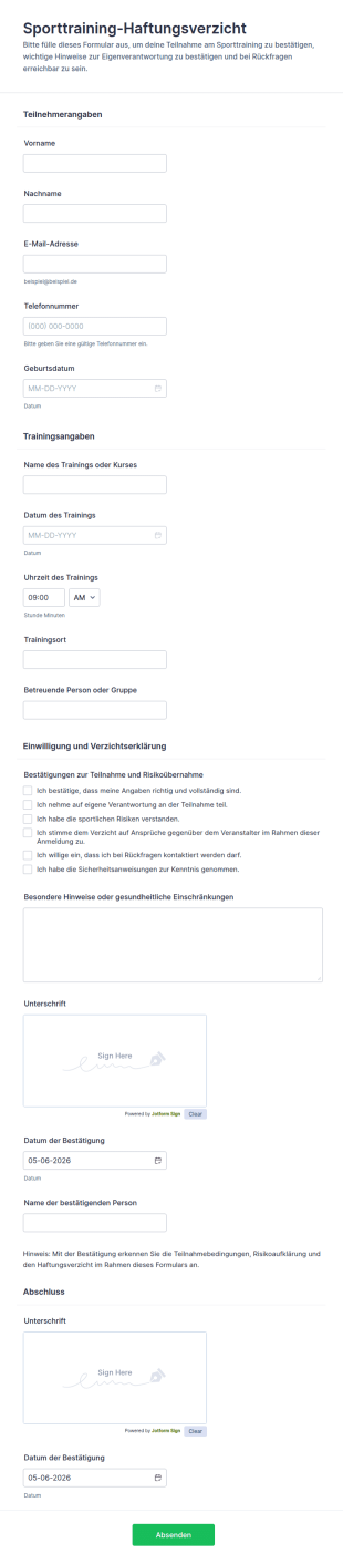 Einwilligungserklärung Für Sportliches Training