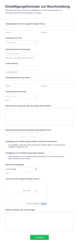 Einwilligungsformular Für Beschneidungen
