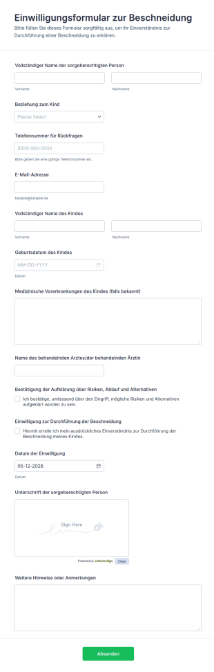 Einwilligungsformular Für Beschneidungen