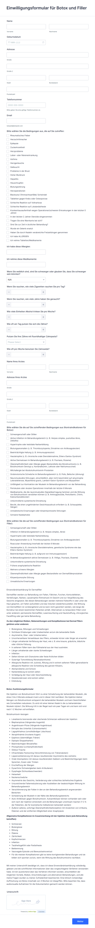 Einwilligungsformular Für Botox Und Filler