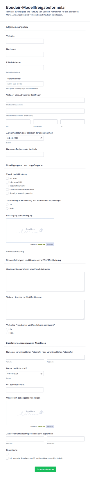Einwilligungsformular Für Boudoir Fotos