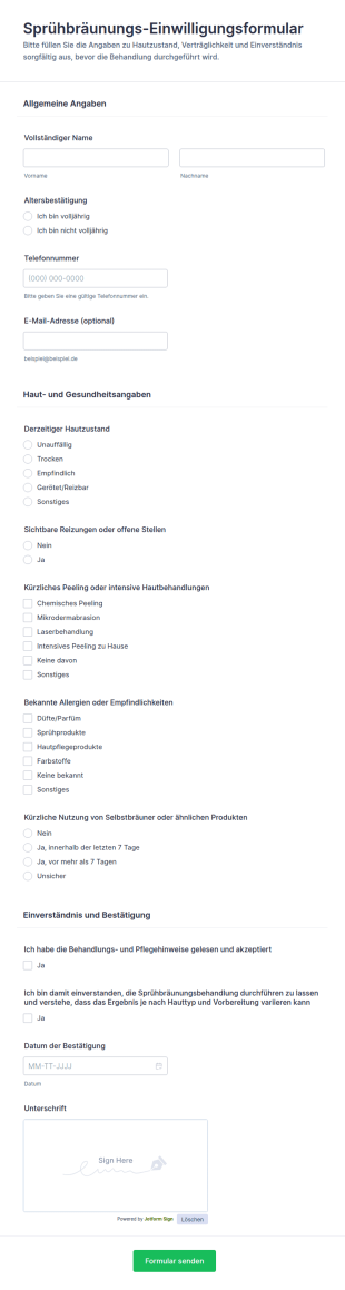 Einwilligungsformular Für Bräunungsbehandlungen