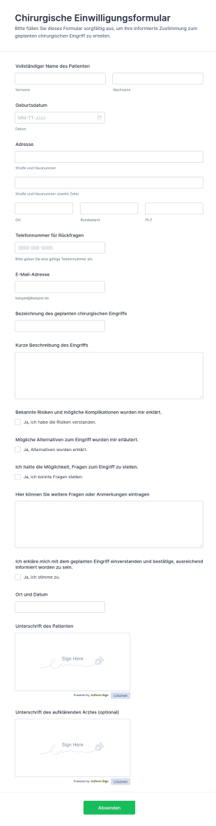 Einwilligungsformular Für Chirurgische Eingriffe