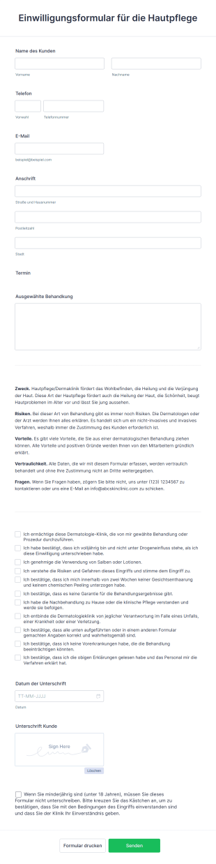 Einwilligungsformular Für Die Hautpflege