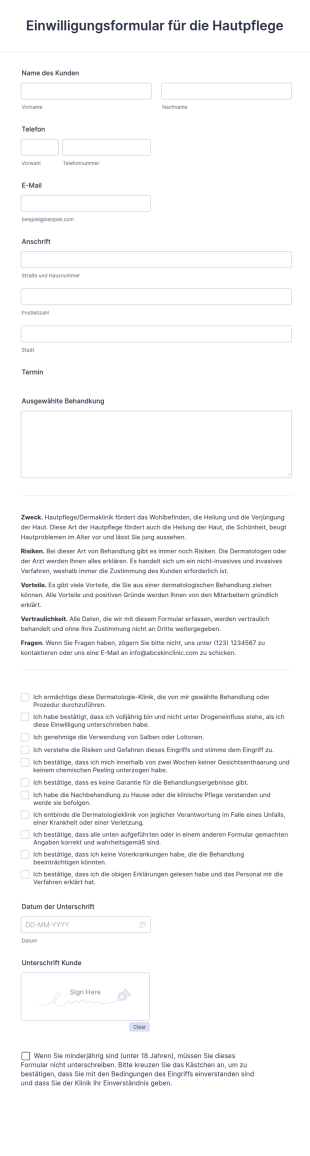 Einwilligungsformular Für Die Hautpflege