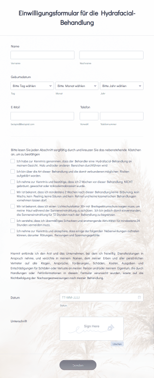 Einwilligungsformular Für Die Hydrafacial Behandlung Form Template