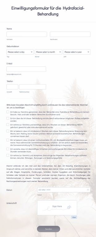 Einwilligungsformular Für Die Hydrafacial Behandlung