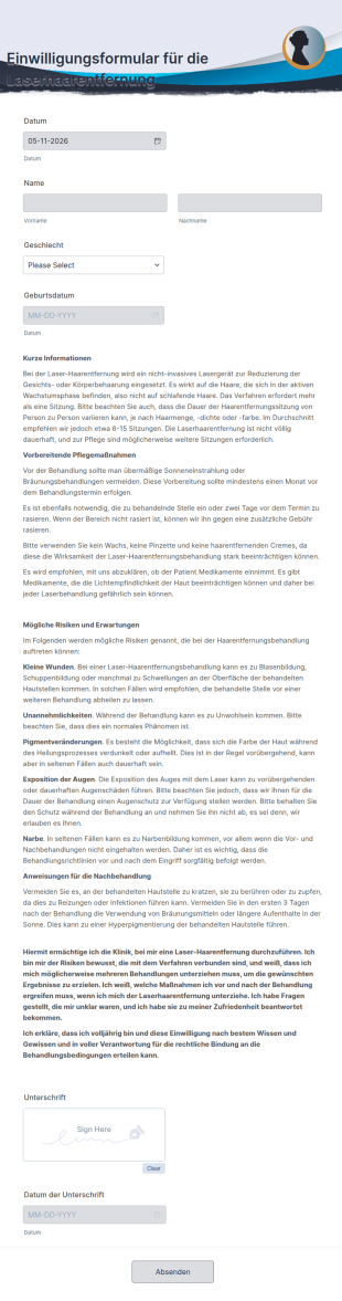 Einwilligungsformular Für Die Laserhaarentfernung