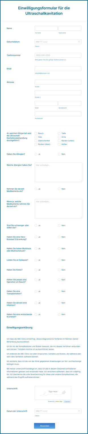 Einwilligungsformular Für Die Ultraschallkavitation