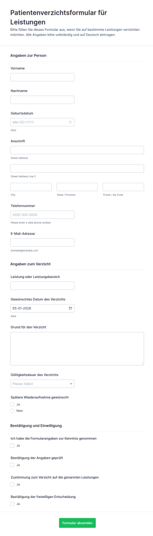 Einwilligungsformular Für Dienstleistungen