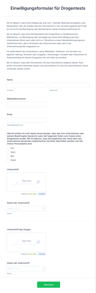 Einwilligungsformular Für Drogentests
