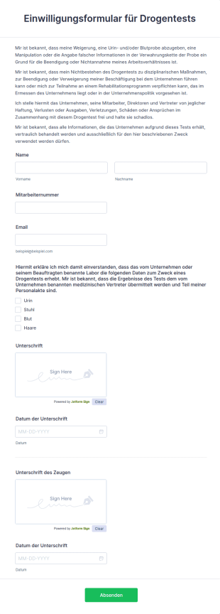 Einwilligungsformular Für Drogentests