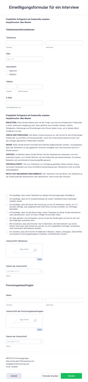 Einwilligungsformular Für Ein Interview