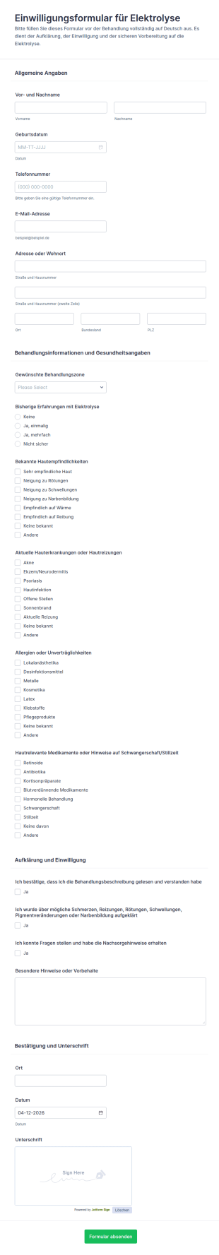 Einwilligungsformular Für Elektrolyse