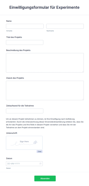 Einwilligungsformular Für Experimente