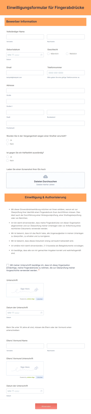 Einwilligungsformular Für Fingerabdrücke