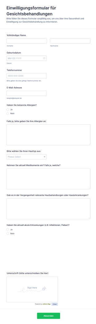 Einwilligungsformular Für Gesichtsbehandlungen