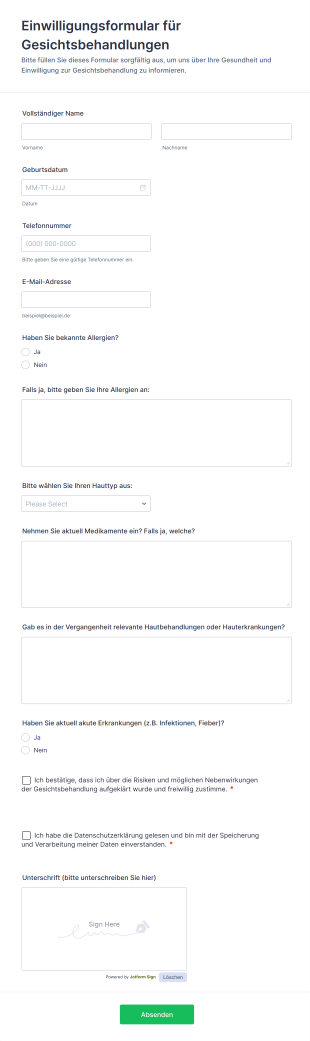 Einwilligungsformular Für Gesichtsbehandlungen