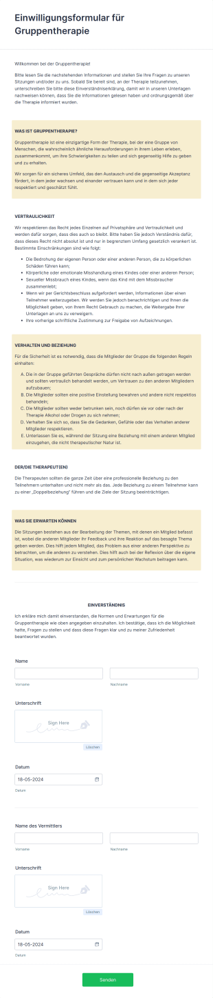 Einwilligungsformular Für Gruppentherapie