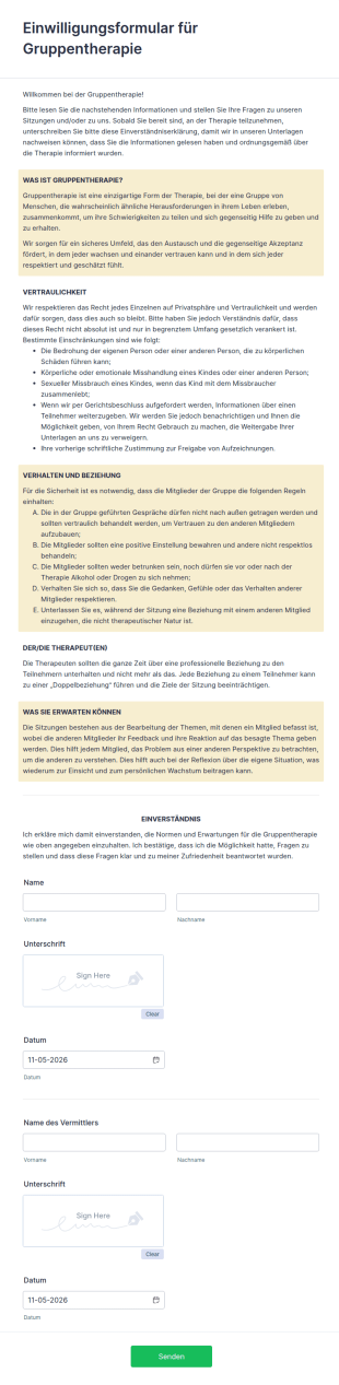Einwilligungsformular Für Gruppentherapie