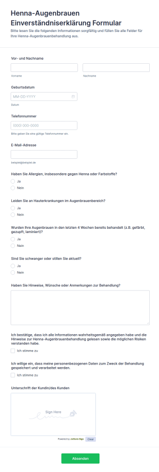 Einwilligungsformular Für Henna Brauen