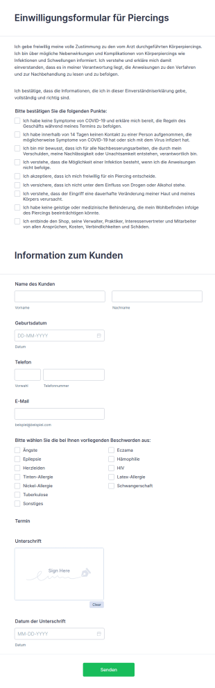 Einwilligungsformular Für Körperpiercings