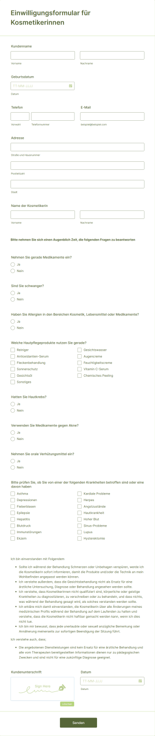Einwilligungsformular Für Kosmetikerinnen