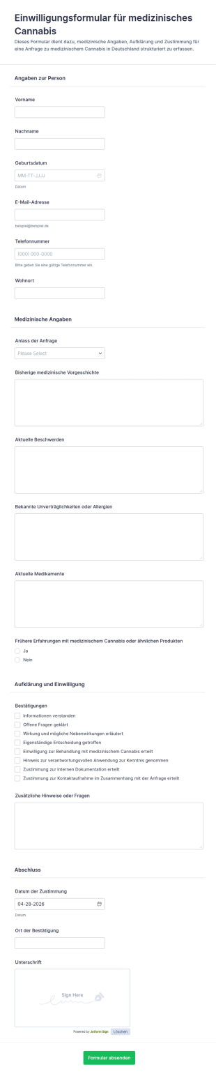 Einwilligungsformular Für Medizinisches Marihuana