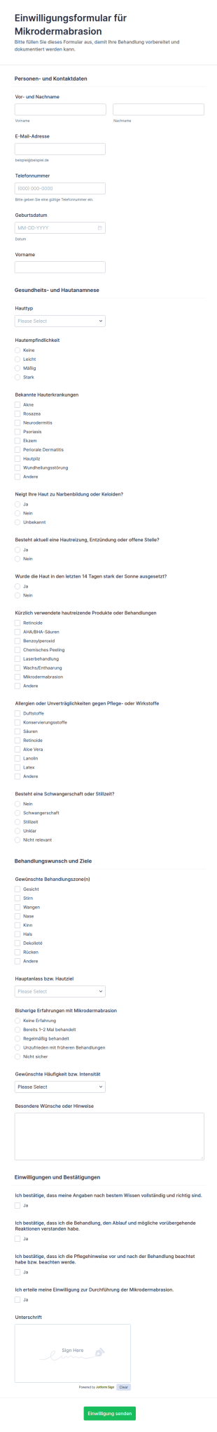 Einwilligungsformular Für Microdermabrasion