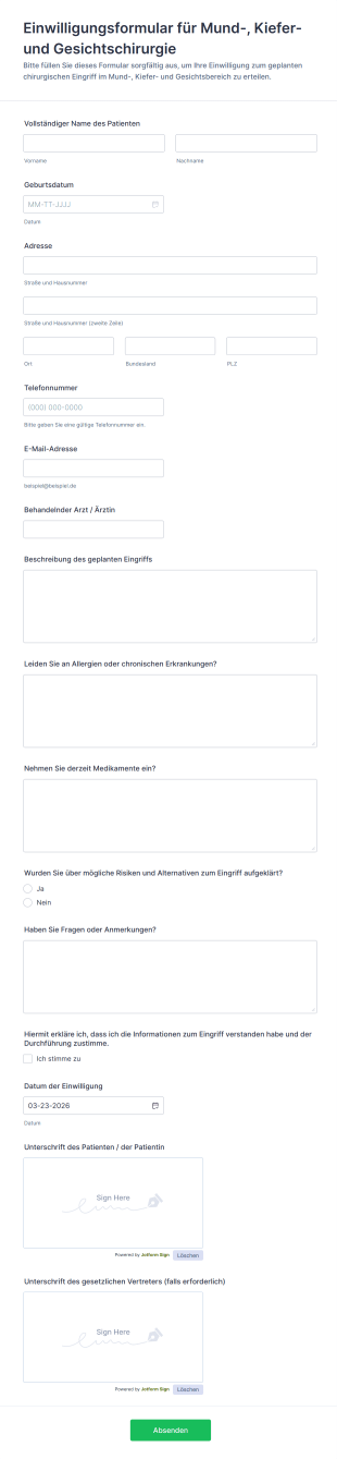 Einwilligungsformular Für Mund , Kiefer Und Gesichtschirurgie