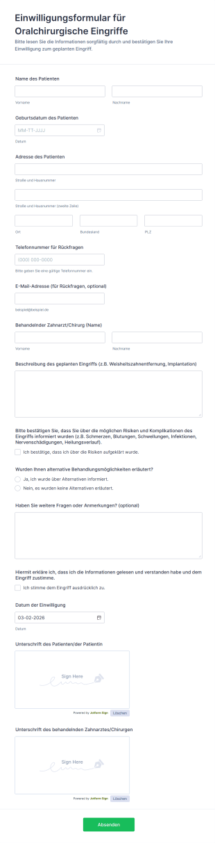 Einwilligungsformular Für Oralchirurgische Eingriffe