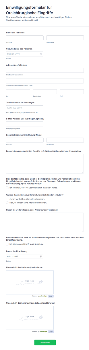 Einwilligungsformular Für Oralchirurgische Eingriffe